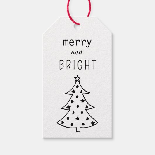 Moderner Schwarz-Weiß-Weihnachtsbaum Geschenkanhänger (Vorderseite)