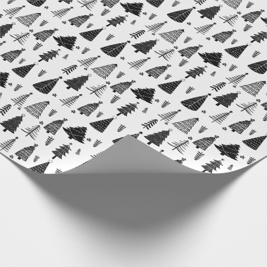 Moderner Schwarz-Weiß-Weihnachtsbaum Geschenkpapier (Ecke)