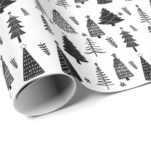 Moderner Schwarz-Weiß-Weihnachtsbaum Geschenkpapier (Rolleneckpunkt)
