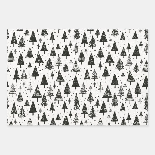 Moderner Schwarz-Weiß-Weihnachtsbaum Geschenkpapier Set (Vorderseite 3)