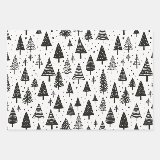Moderner Schwarz-Weiß-Weihnachtsbaum Geschenkpapier Set (Vorderseite 2)