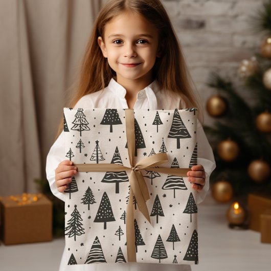 Moderner Schwarz-Weiß-Weihnachtsbaum Geschenkpapier Set