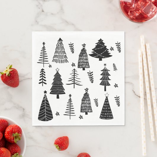 Moderner Schwarz-Weiß-Weihnachtsbaum Serviette (Beispiel)