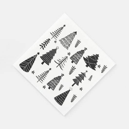 Moderner Schwarz-Weiß-Weihnachtsbaum Serviette (Ecke)