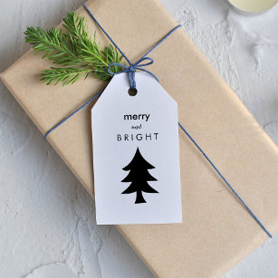 Moderner Schwarz-Weiß-Weihnachtsbaum und -Punkte Geschenkanhänger