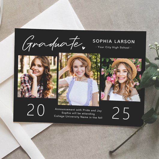 Moderner Schwarz-weißer 3-Fotolage-Abschluss Ankündigung