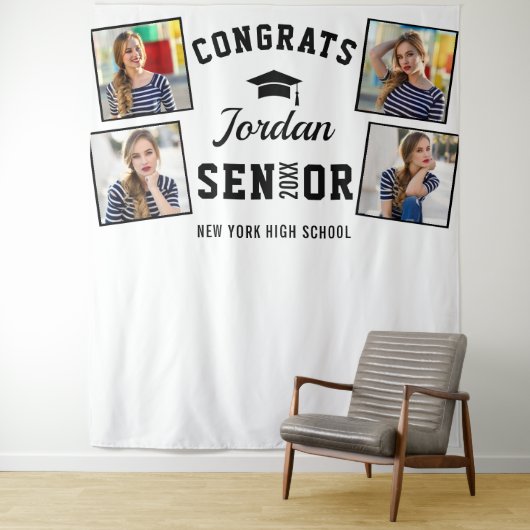 Moderner Schwarz-weißer Abschluss Foto Stand Hinte Wandteppich (Beispiel)