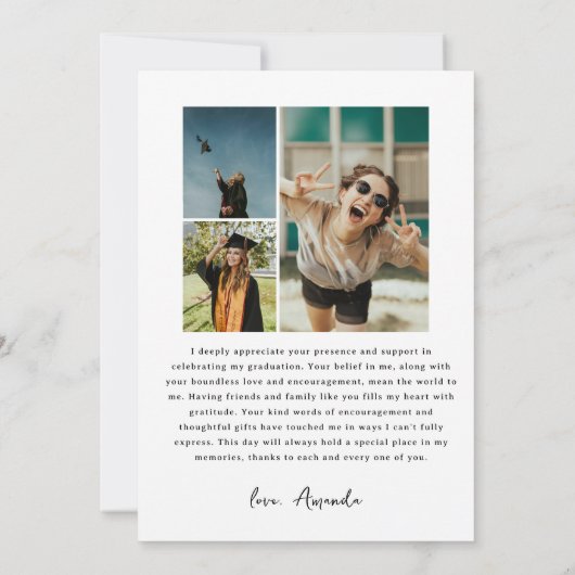 Moderner Schwarz-weißer Abschluss für FotoCollage Dankeskarte (Rückseite)