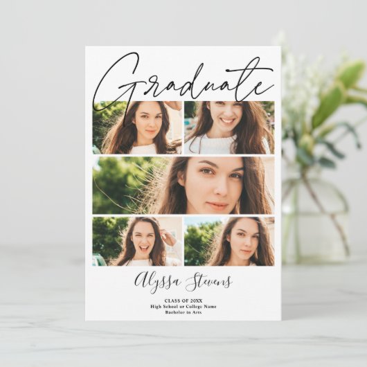 Moderner Schwarz-weißer Abschluss mit 6 Fotos Rast Ankündigung (Stehend Vorderseite)