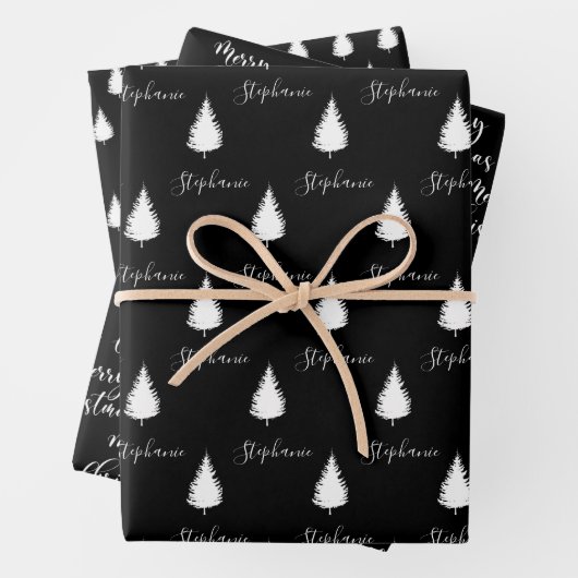 Moderner Schwarz-weißer Baum Frohe Weihnachten Geschenkpapier Set (Beispiel)