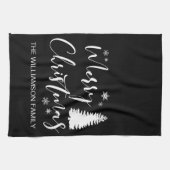 Moderner Schwarz-weißer Baum Frohe Weihnachten Geschirrtuch (Horizontal)