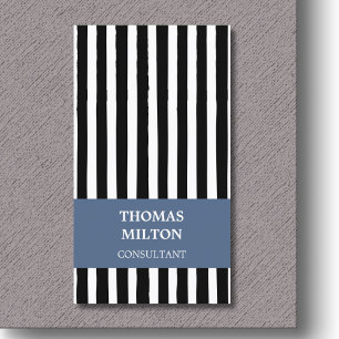 Moderner Schwarz-weißer Blue Stripes-Berater Visitenkarte