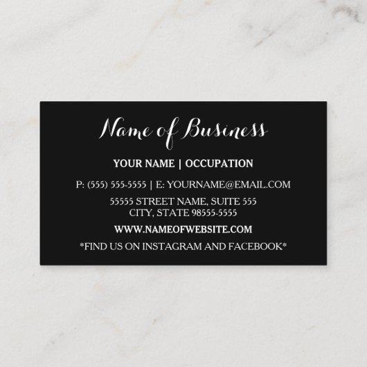 Moderner Schwarz-weißer Blumendesigner Visitenkarte (Rückseite)