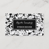 Moderner Schwarz-weißer Blumendesigner Visitenkarte (Vorderseite)