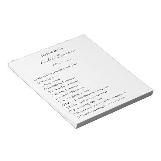 Moderner Schwarz-weißer Elegant Habit Tracker Notizblock (angewinkelt)