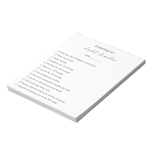 Moderner Schwarz-weißer Elegant Habit Tracker Notizblock (Rotiert)
