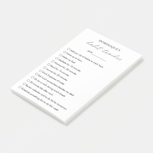 Moderner Schwarz-weißer Elegant Habit Tracker Post-it Klebezettel (angewinkelt)