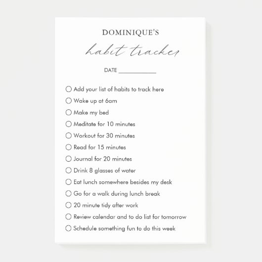 Moderner Schwarz-weißer Elegant Habit Tracker Post-it Klebezettel (Vorderseite)