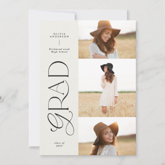 Moderner Schwarz-weißer geometrischer 3-Foto-Absch Ankündigung (Vorderseite)