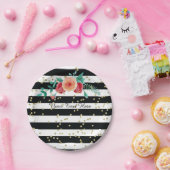 Moderner Schwarz-weißer gestreifter Pappteller (Party)