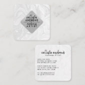 Moderner Schwarz-weißer Glitzer Wirbel Marmorfarbe Quadratische Visitenkarte (Vorne/Hinten)