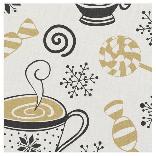 Moderner Schwarz-weißer Goldkaffee-Cup Schneeflock Stoff (Nahaufnahme)