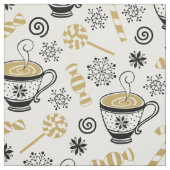 Moderner Schwarz-weißer Goldkaffee-Cup Schneeflock Stoff (Muster)