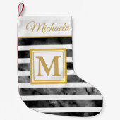 Moderner Schwarz-weißer Goldmonogramm-Anfangsname Kleiner Weihnachtsstrumpf (Vorderseite)