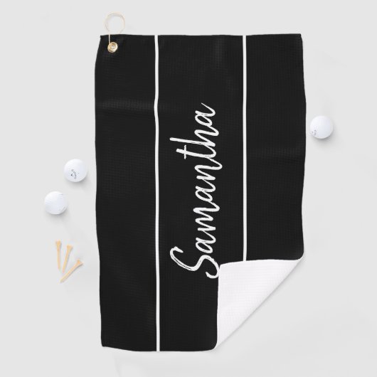 Moderner Schwarz-weißer Handschriftenname Golfhandtuch (Insitu)