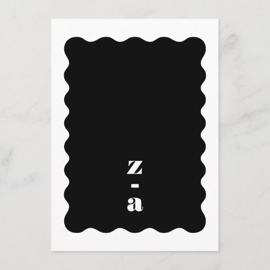 Moderner Schwarz-weißer Hochzeitstisch Menükarte (Rückseite)