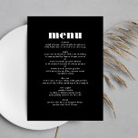 Moderner Schwarz-weißer Hochzeitstisch Menükarte<br><div class="desc">Dieses Design ist Teil einer Kollektion - bitte kontaktieren Sie mich, wenn Sie zusätzliche Schreibwaren benötigen Dieses moderne Design ist minimalistisch, aber spielerisch, mit der perfekten Platzierung von schwarz-weiß Text, was zu einem sauberen und sauberen Look. Dieses Design ist an andere Farben angepasst und ist Teil einer einzigartigen Suite und...</div>