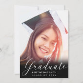 Moderner Schwarz-weißer Kalligrafie-Foto-Abschluss Einladung (Vorderseite)