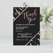 Moderner Schwarz-weißer MarmorRosen-GoldChic Dankeskarte (Stehend Vorderseite)