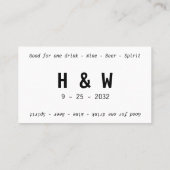 Moderner Schwarz-weißer Name Datum Hochzeitsgeträn Visitenkarte (Rückseite)