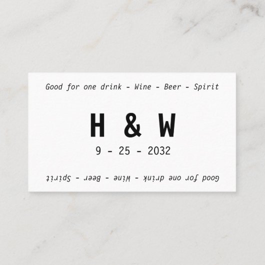 Moderner Schwarz-weißer Name Datum Hochzeitsgeträn Visitenkarte (Rückseite)