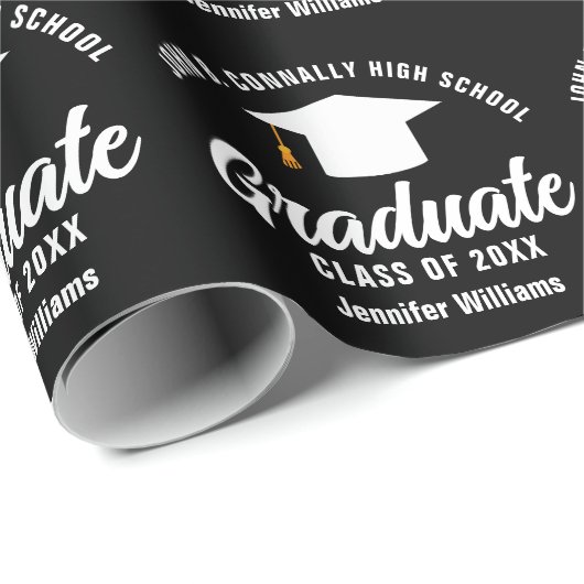 Moderner Schwarz-weißer Personalisierter Abschluss Geschenkpapier (Rolleneckpunkt)