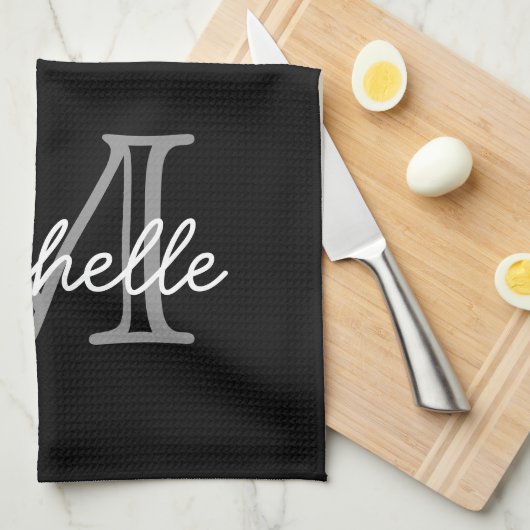 Moderner Schwarz-weißer Personalisierter Name Mit  Geschirrtuch (Viertel Falte)