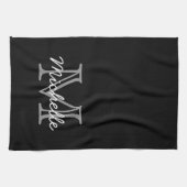 Moderner Schwarz-weißer Personalisierter Name Mit  Geschirrtuch (Horizontal)