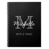 Moderner Schwarz-weißer Personalisierter Name Mit  Notizblock (Vorderseite)