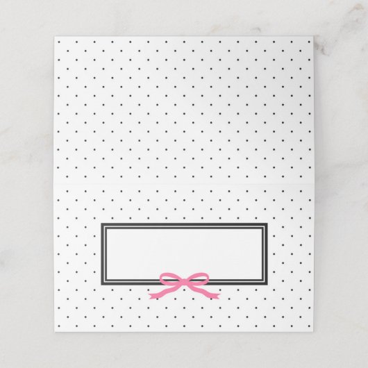 Moderner Schwarz-weißer Polka-Dot mit rosa Ribbon Platzkarte (Außenseite Aufgefaltet)