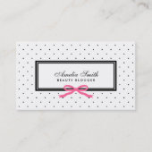 Moderner Schwarz-weißer Polka Dot Pink Ribbon Blog Visitenkarte (Vorderseite)
