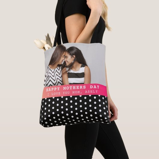 Moderner Schwarz-weißer Polka Dots Muttertag Tasche (Von Nahem)