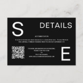 Moderner schwarz-weißer QR Code Hochzeitsdetails Begleitkarte (Vorderseite)
