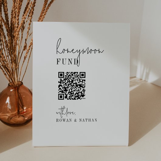 Moderner Schwarz-weißer QR-Code Honeymoon Fund Sockelschild