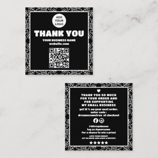 Moderner Schwarz-weißer QR-Code Quadratische Visitenkarte (Vorne/Hinten)