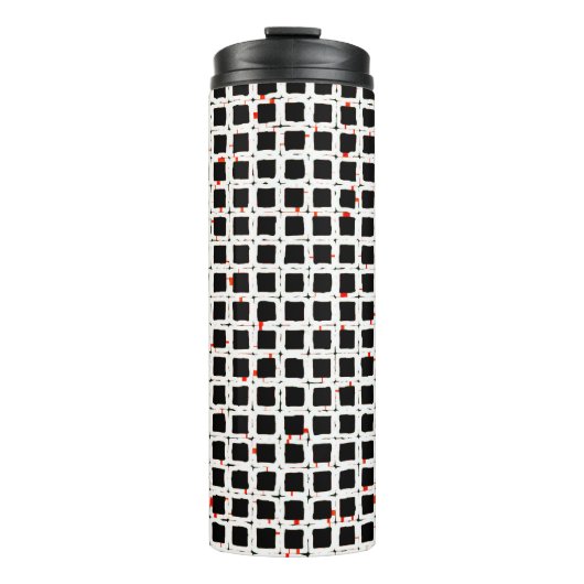 Moderner Schwarz-weißer Red Pattern Chic Thermosbecher (Vorderseite)