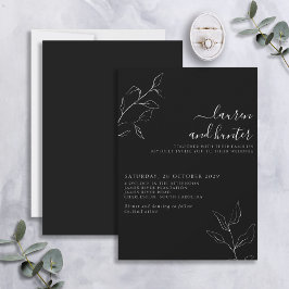 Moderner Schwarz-weißer Script Botanical Wedding I Einladung