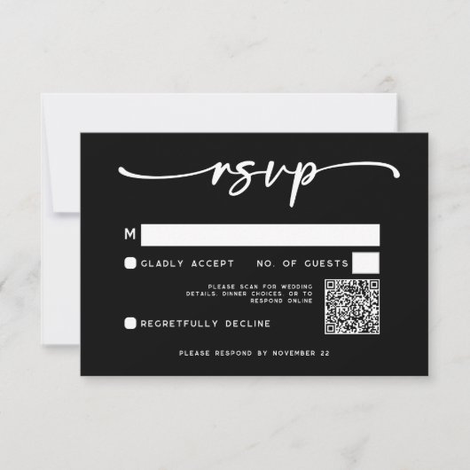 Moderner Schwarz-weißer Script-Minimal-Hochzeitssk RSVP Karte (Vorderseite)