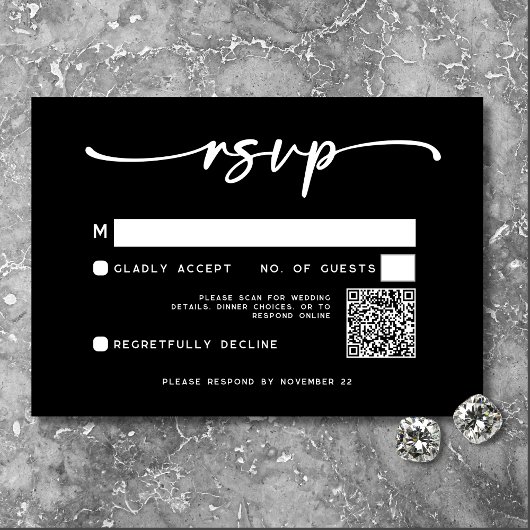 Moderner Schwarz-weißer Script-Minimal-Hochzeitssk RSVP Karte