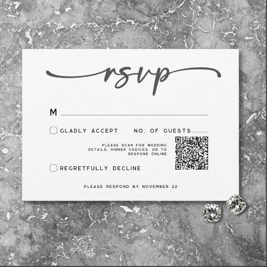 Moderner Schwarz-weißer Script-Minimal-Hochzeitssk RSVP Karte